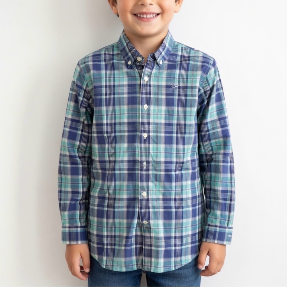 Vineyard Vines Whale Shirt Boys Youth Size Medium 12-14 Plaid Long Sleeve
